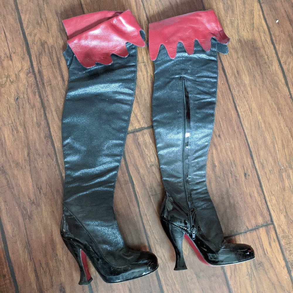 Vivienne Westwood Black and red Glitter Over-the-knee Boots Size 35.5 EU US6